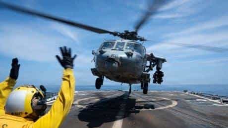 MH-60S Sea Hawk and AH-64 Apache Helicopters Destroy Six Iranian Boats